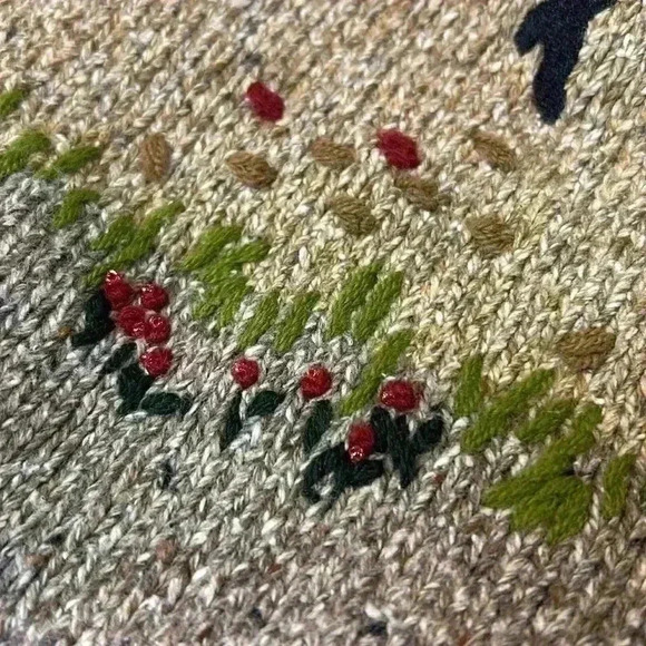 Tanjay Cotton Blend Sweater Full Zip Cottage  Dog Plants Long Sleeve Embroidered - Picture 9 of 11